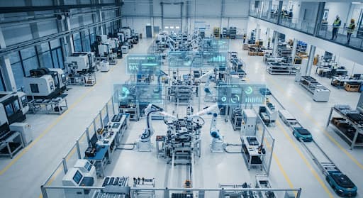 Advanced digital manufacturing facility with AI monitoring