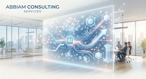 Abstract digital illustration representing artificial intelligence and corporate strategy